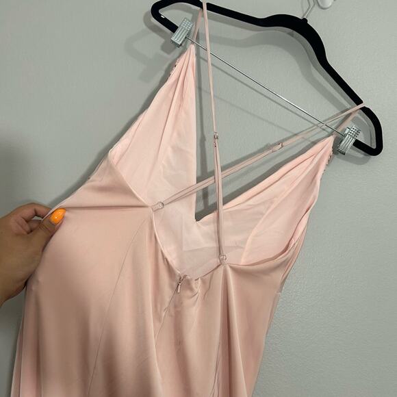 Lovers & Friends Satin Pink Blush Ruffle Twist Maxi Dress Gown Size Large - Picture 6 of 8